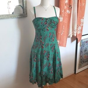 Nanette Lepore Green Silk Blend Ruffle Hem Dress Size 6